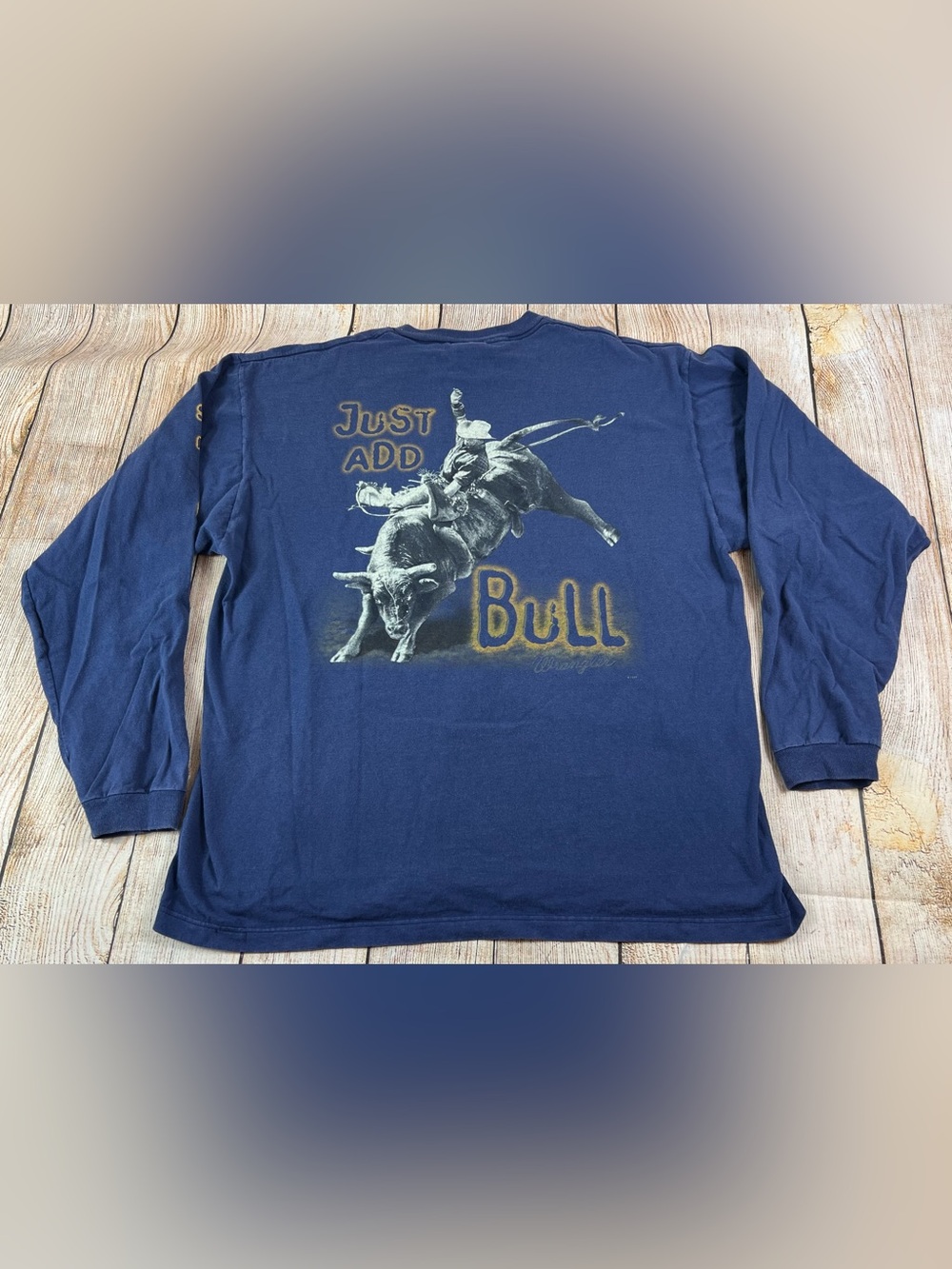 Vintage 90s Wrangler T Shirt Long Sleeve Blue Western Just Add Bull USA Size XL